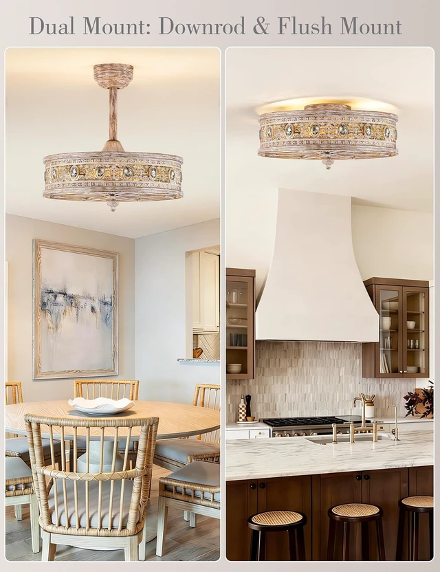 Alt view image 3 of 7 - Farmhouse Chandelier Ceiling Fan with Light, Rustic Cottage Caged Fandelier