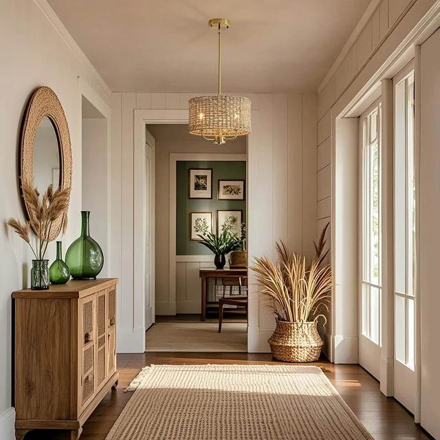 Alt view image 3 of 7 - 12.6" Rattan Chandelier, 3-Light Boho Gold Pendant Light