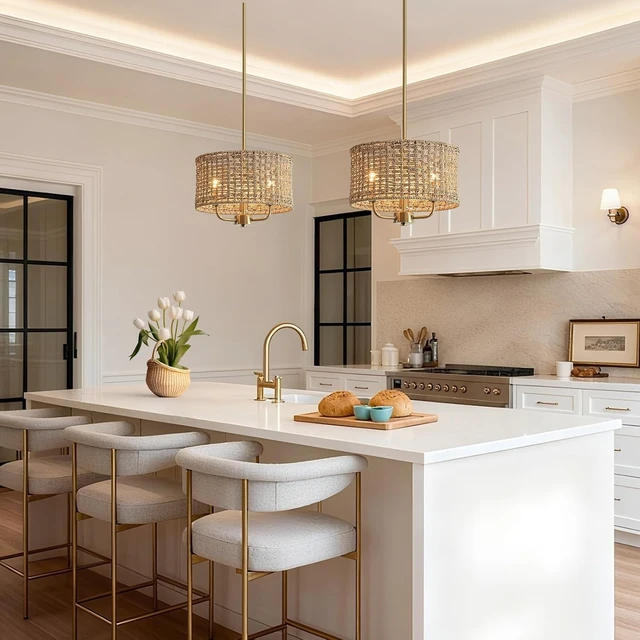 Alt view image 7 of 7 - 12.6" Rattan Chandelier, 3-Light Boho Gold Pendant Light