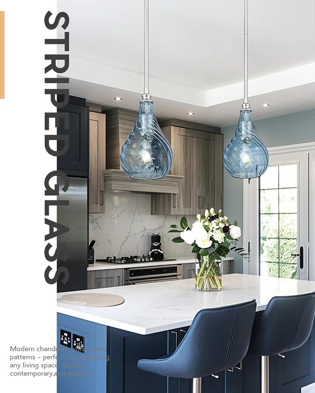 Alt view image 5 of 7 - TENGXIN 6 Inch Mini Hanging Light for Kitchen Island,Kitchen Pendant Lighting Over Island,Brushed Nickel Finished Blue Glass Pendant Light,Farmhouse Pendant Light for Dining Room