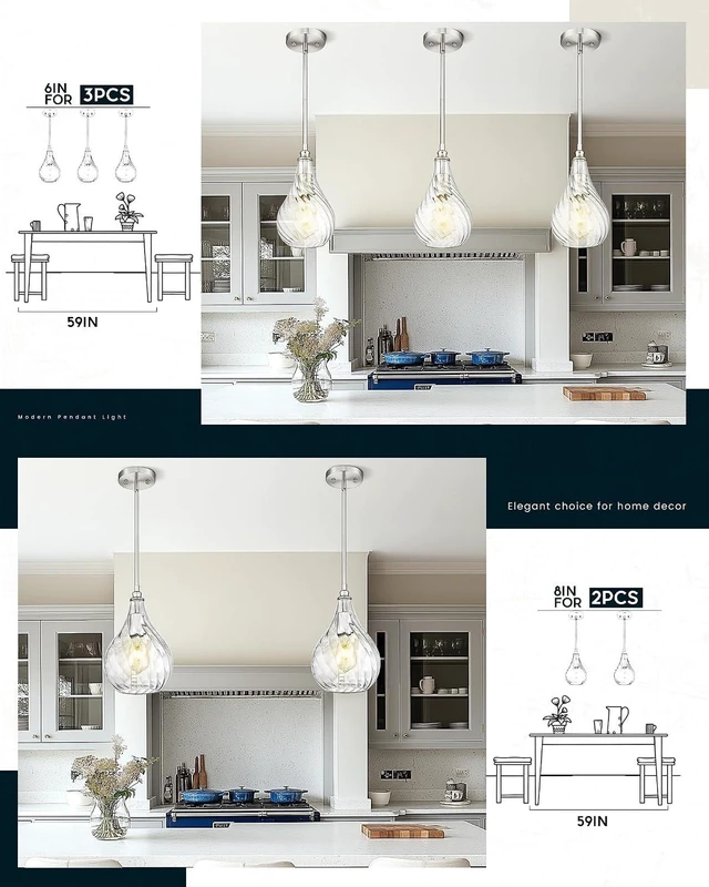 Alt view image 4 of 7 - TENGXIN 6 Inch Mini Hanging Light for Kitchen Island,Kitchen Pendant Lighting Over Island,Brushed Nickel Finished Blue Glass Pendant Light,Farmhouse Pendant Light for Dining Room