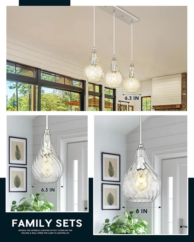 Alt view image 6 of 7 - TENGXIN 6 Inch Mini Hanging Light for Kitchen Island,Kitchen Pendant Lighting Over Island,Brushed Nickel Finished Blue Glass Pendant Light,Farmhouse Pendant Light for Dining Room