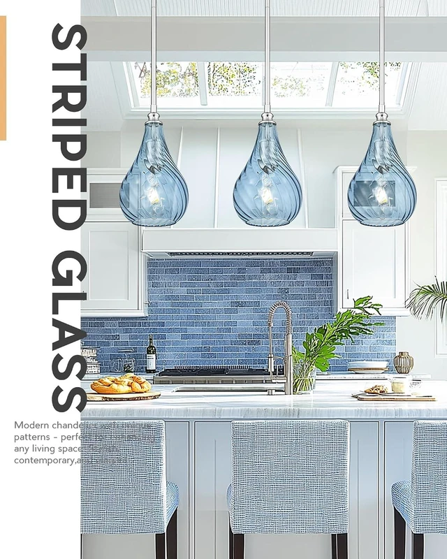 Alt view image 7 of 7 - TENGXIN 6 Inch Mini Hanging Light for Kitchen Island,Kitchen Pendant Lighting Over Island,Brushed Nickel Finished Blue Glass Pendant Light,Farmhouse Pendant Light for Dining Room