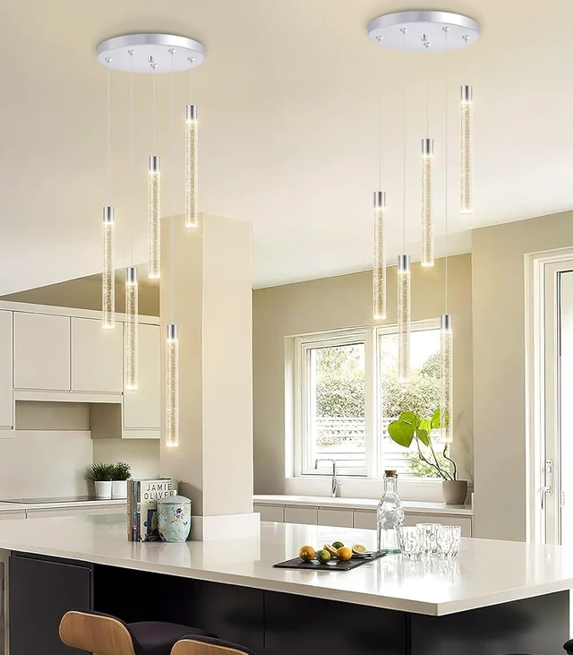 Alt view image 6 of 7 - 5-Lights Modern Crystal Chandelier for Dining Room LED Pendant Lights Kitchen Island Lighting Dimmable Ceiling Hanging 3000K-6000K