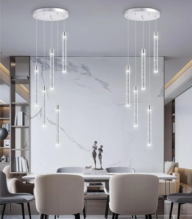 Alt view image 7 of 7 - 5-Lights Modern Crystal Chandelier for Dining Room LED Pendant Lights Kitchen Island Lighting Dimmable Ceiling Hanging 3000K-6000K