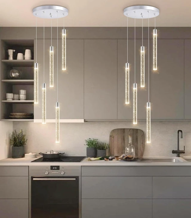 Alt view image 5 of 7 - 5-Lights Modern Crystal Chandelier for Dining Room LED Pendant Lights Kitchen Island Lighting Dimmable Ceiling Hanging 3000K-6000K