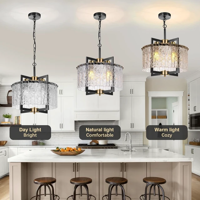 Alt view image 2 of 7 - Glass Pendant Light:Crystal Black Chandelier Modern Drum Hanging Fixture