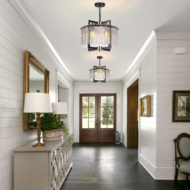 Alt view image 4 of 7 - Glass Pendant Light:Crystal Black Chandelier Modern Drum Hanging Fixture