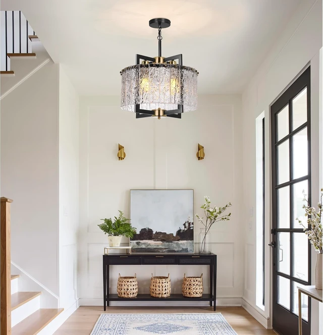 Alt view image 6 of 7 - Glass Pendant Light:Crystal Black Chandelier Modern Drum Hanging Fixture