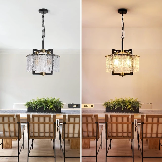 Alt view image 7 of 7 - Glass Pendant Light:Crystal Black Chandelier Modern Drum Hanging Fixture
