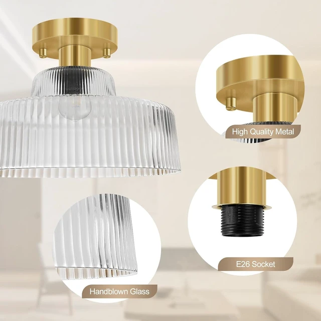 Alt view image 6 of 7 - BoostArea Industrial Semi Flush Mount Ceiling Light,Vintage Hanging Ceiling Lamp with Glass Shade, Farmhouse Light Fixture for Porch Hallway Corridor Kitchen Bathroom Bedroom, Bulb Not Included
