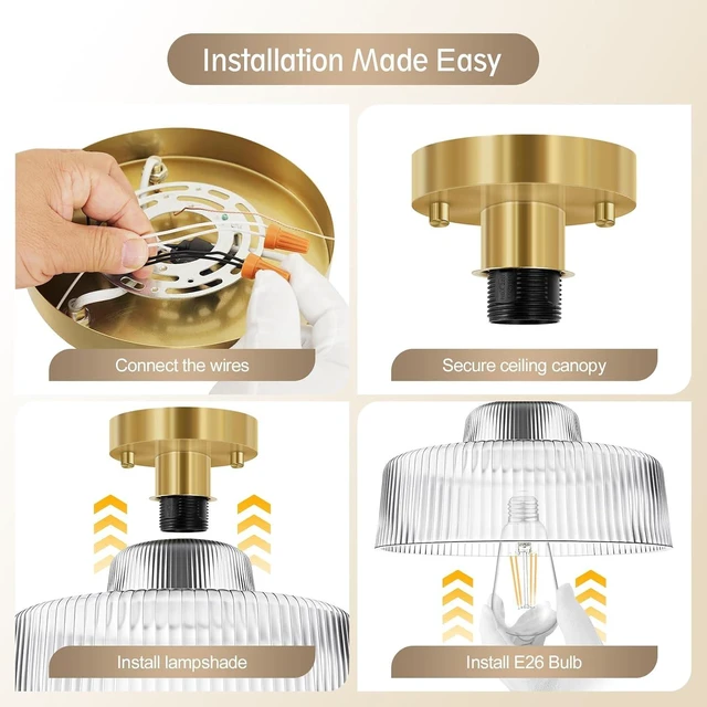 Alt view image 4 of 7 - BoostArea Industrial Semi Flush Mount Ceiling Light,Vintage Hanging Ceiling Lamp with Glass Shade, Farmhouse Light Fixture for Porch Hallway Corridor Kitchen Bathroom Bedroom, Bulb Not Included