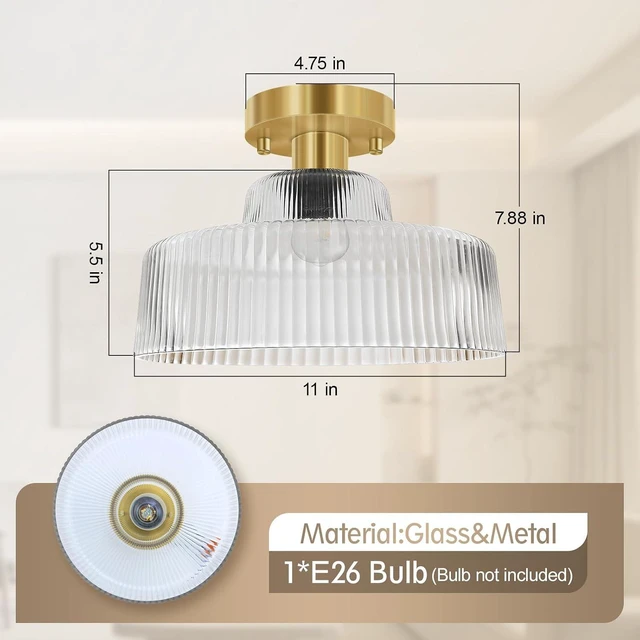 Alt view image 5 of 7 - BoostArea Industrial Semi Flush Mount Ceiling Light,Vintage Hanging Ceiling Lamp with Glass Shade, Farmhouse Light Fixture for Porch Hallway Corridor Kitchen Bathroom Bedroom, Bulb Not Included