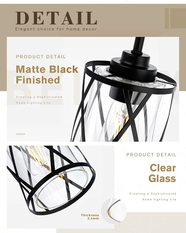 Alt view image 2 of 7 - Beionxii Clear Glass Pendant Lights Kitchen Island, Pendant Light 2 Pack