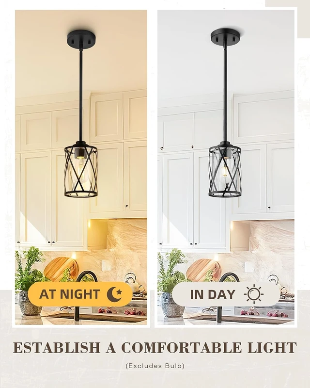 Alt view image 6 of 7 - Beionxii Clear Glass Pendant Lights Kitchen Island, Pendant Light 2 Pack