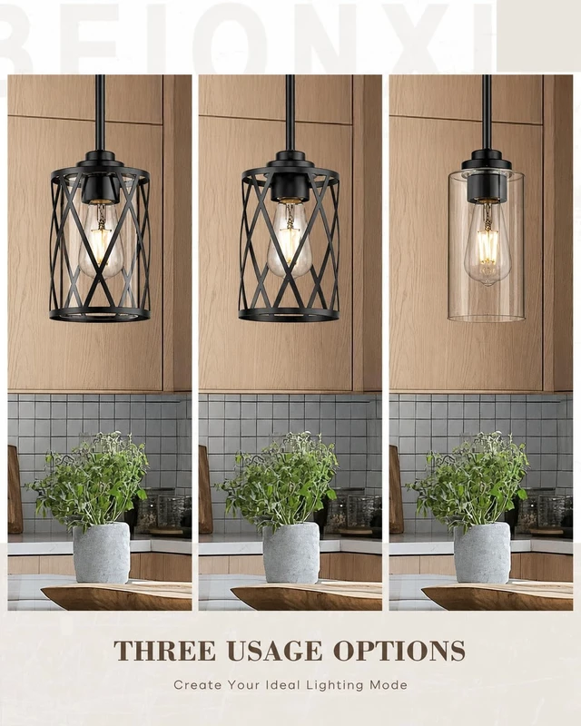 Alt view image 5 of 7 - Beionxii Clear Glass Pendant Lights Kitchen Island, Pendant Light 2 Pack
