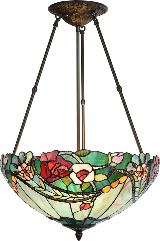 Main image of Bieye L10741 Rose Flower Tiffany Style Stained Glass Ceiling Pendant Light with 18-inch Wide Lampshade, 3 Lights