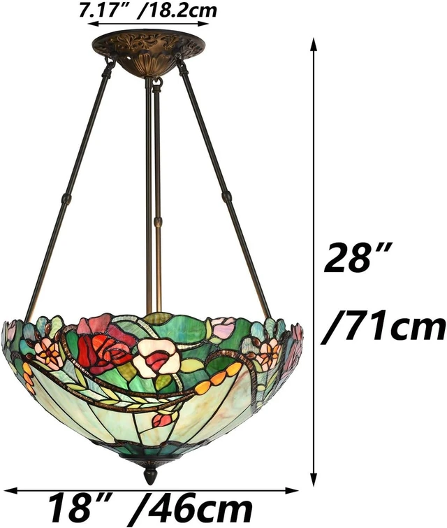 Alt view image 3 of 7 - Bieye L10741 Rose Flower Tiffany Style Stained Glass Ceiling Pendant Light with 18-inch Wide Lampshade, 3 Lights