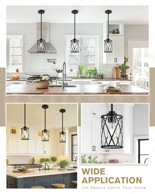Alt view image 7 of 7 - Beionxii Clear Glass Pendant Lights Kitchen Island, Pendant Light 2 Pack
