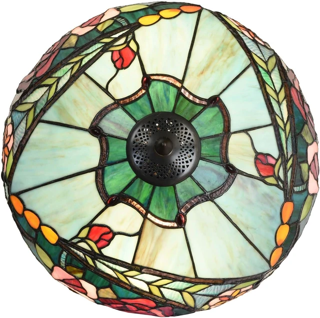 Alt view image 4 of 7 - Bieye L10741 Rose Flower Tiffany Style Stained Glass Ceiling Pendant Light with 18-inch Wide Lampshade, 3 Lights