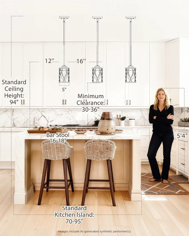 Alt view image 4 of 7 - Beionxii Clear Glass Pendant Lights Kitchen Island, Pendant Light 2 Pack