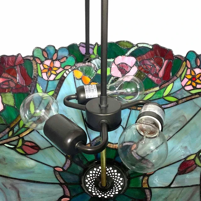 Alt view image 5 of 7 - Bieye L10741 Rose Flower Tiffany Style Stained Glass Ceiling Pendant Light with 18-inch Wide Lampshade, 3 Lights