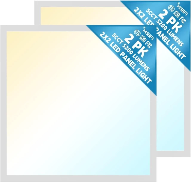 Main image of 2x2 LED Flat Panel Light 2-Pack, Drop Ceiling Fixture, 5 Wattage Selectable (20W/25W/30W/35W/40W), 5 CCT (3000K-6500K), 0-10V Dimmable, ETL/DLC Listed for Office & Kitchen