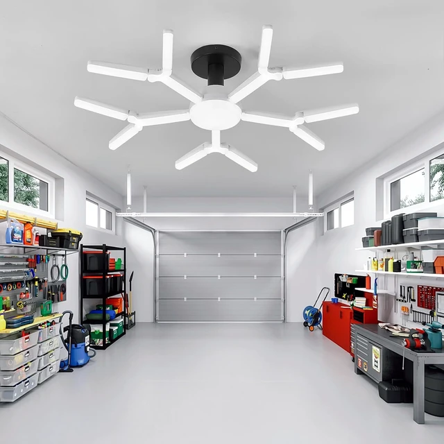 Alt view image 6 of 7 - 2 Pack Garage Light Super Bright 6500K LED Ceiling Lamp Deformable Screw in E26/E27 Shop Light for Workshop Basement Attic Warehouse