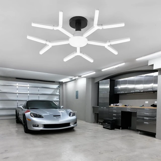 Alt view image 7 of 7 - 2 Pack Garage Light Super Bright 6500K LED Ceiling Lamp Deformable Screw in E26/E27 Shop Light for Workshop Basement Attic Warehouse