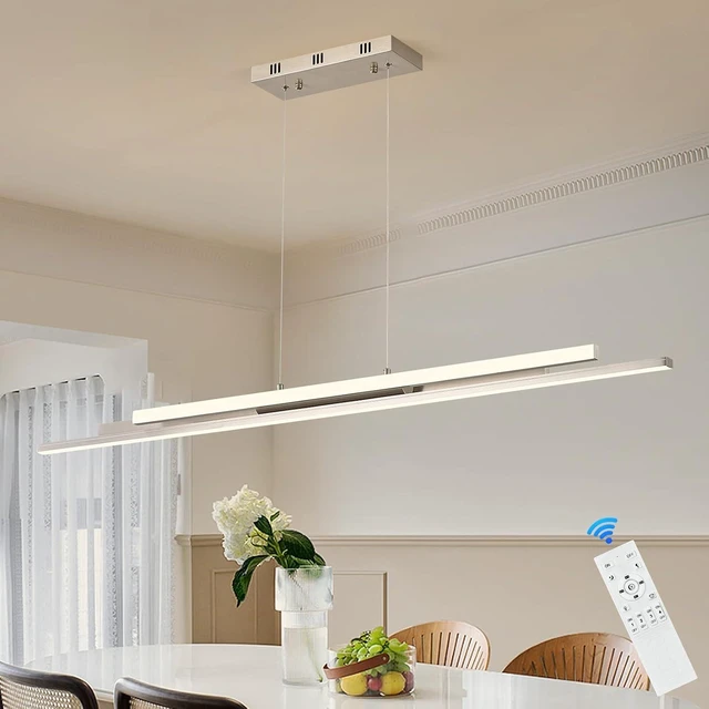 Main image of Modern 3 LED Linear Pendant Light 52 inch Nickel Island Light Dimmable