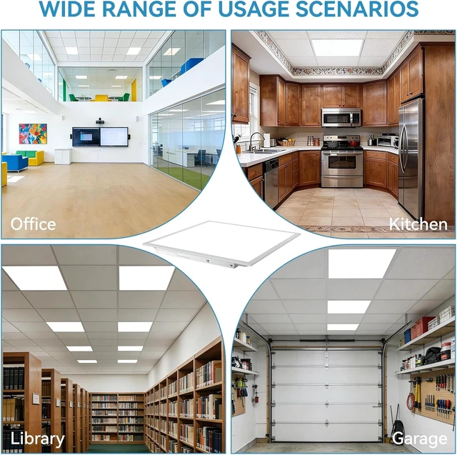 Alt view image 7 of 7 - 2x2 LED Flat Panel Light 2-Pack, Drop Ceiling Fixture, 5 Wattage Selectable (20W/25W/30W/35W/40W), 5 CCT (3000K-6500K), 0-10V Dimmable, ETL/DLC Listed for Office & Kitchen