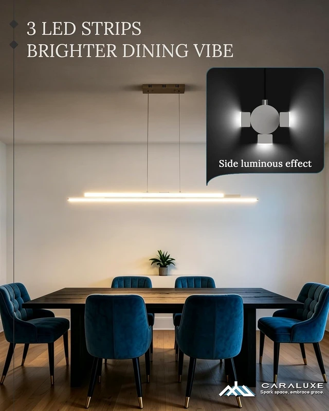 Alt view image 5 of 7 - Modern 3 LED Linear Pendant Light 52 inch Nickel Island Light Dimmable