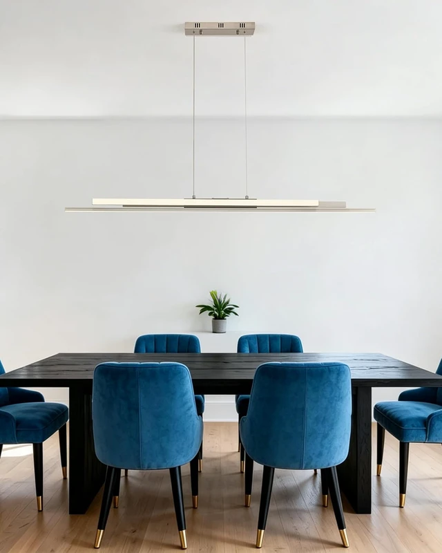 Alt view image 7 of 7 - Modern 3 LED Linear Pendant Light 52 inch Nickel Island Light Dimmable