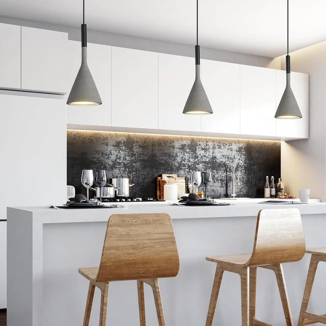 Alt view image 4 of 7 - Farmhouse Black Pendant Light Fixtures 1-Light Concrete Industrial Kitchen Island Pendant Lighting for Dining Room Bedroom Hallway Pendant Ceiling Lamp