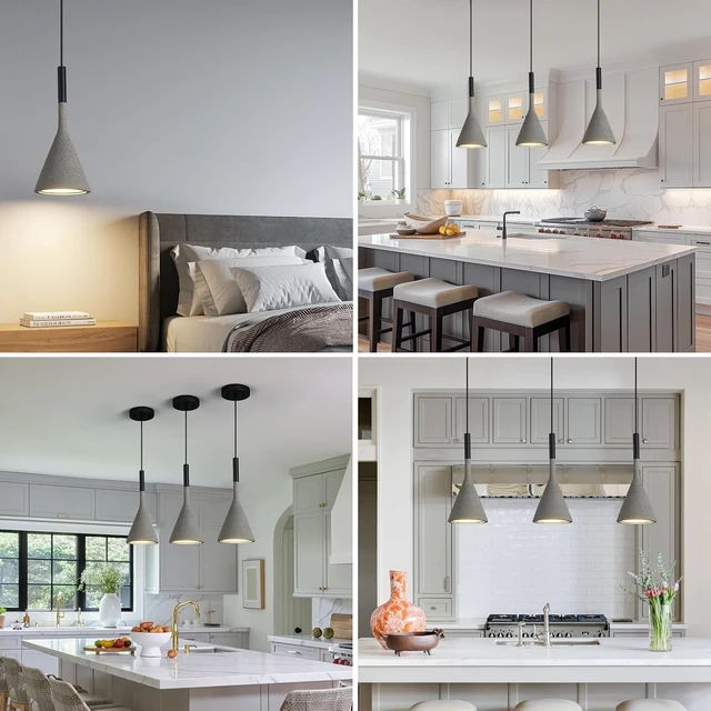 Alt view image 7 of 7 - Farmhouse Black Pendant Light Fixtures 1-Light Concrete Industrial Kitchen Island Pendant Lighting for Dining Room Bedroom Hallway Pendant Ceiling Lamp