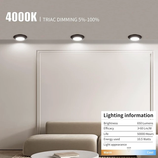 Alt view image 3 of 7 - ECOELER 4 Pack Brown Recessed Retrofit Ceiling Lights, 10.5W 4 Inch Dimmable LED Disk Light for Home Improved, 4000K Cool White 650Lm, ETL-Listed
