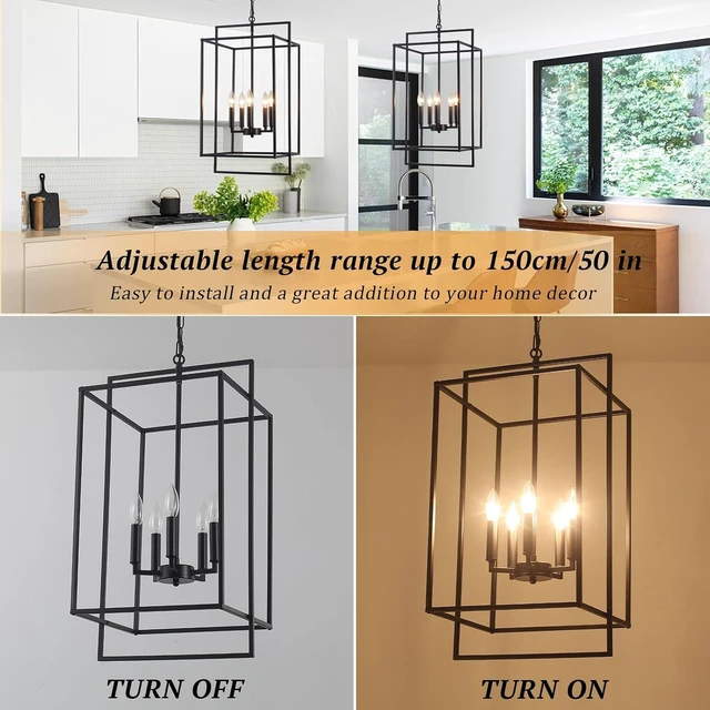 Alt view image 7 of 7 - Black Farmhouse Chandelier for Dining Room, 5-Light Modern Entryway Foyer Lighting Fixtures, 14.17" Industrial Lantern Pendant Light Kitchen Island Rustic Hanging Chandelier for Stairway Hallway