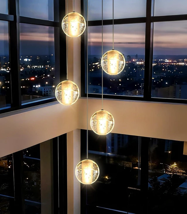 Main image of HAIXIANG 5 Lights Globe Chandelier Modern Crystal Glam Light LED Warm Light Pendant Lights for Dining Room Kitchen Island Black Lighting Fixture