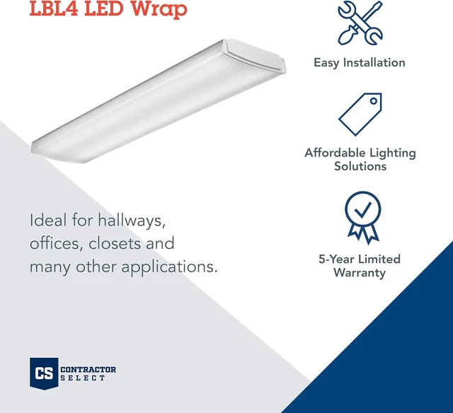 Alt view image 2 of 7 - Lithonia Lighting 4 Foot LED Wraparound Ceiling Light, Low-Profile Curved Basket Ceiling Light Fixture, Dimmable, 3000K Warm White, MVOLT 120-277V, Damp Listed for Garage Lighting and Closets