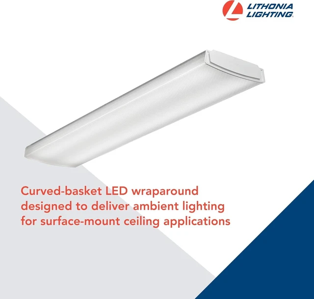 Alt view image 3 of 7 - Lithonia Lighting 4 Foot LED Wraparound Ceiling Light, Low-Profile Curved Basket Ceiling Light Fixture, Dimmable, 3000K Warm White, MVOLT 120-277V, Damp Listed for Garage Lighting and Closets