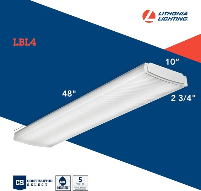 Alt view image 4 of 7 - Lithonia Lighting 4 Foot LED Wraparound Ceiling Light, Low-Profile Curved Basket Ceiling Light Fixture, Dimmable, 3000K Warm White, MVOLT 120-277V, Damp Listed for Garage Lighting and Closets