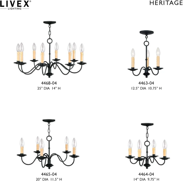 Alt view image 4 of 6 - Livex Lighting 4463-04 Heritage 3-Light Chandelier, Black
