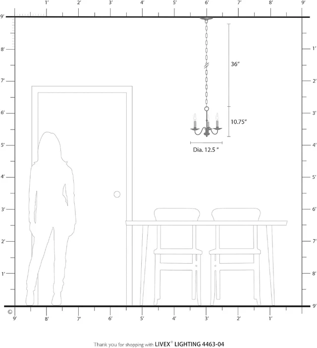 Alt view image 5 of 6 - Livex Lighting 4463-04 Heritage 3-Light Chandelier, Black