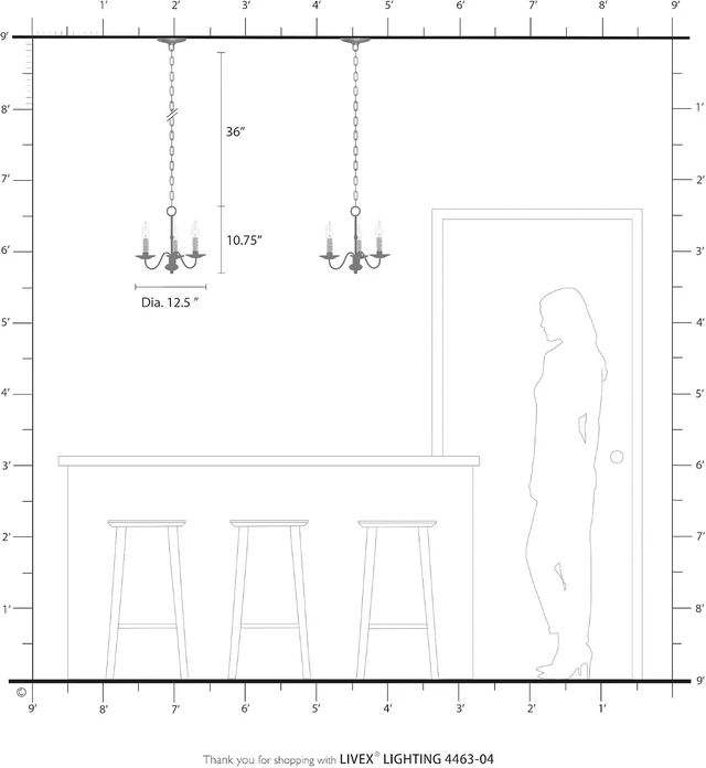 Alt view image 6 of 6 - Livex Lighting 4463-04 Heritage 3-Light Chandelier, Black