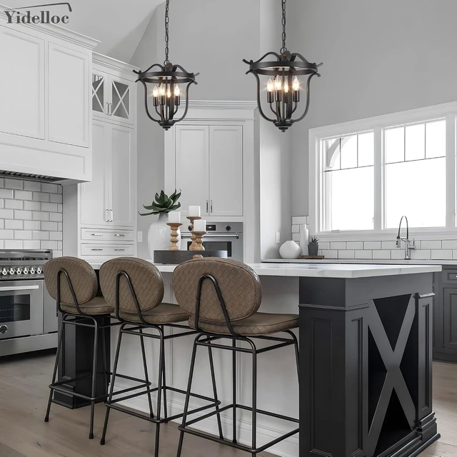 Alt view image 2 of 7 - Black Farmhouse Chandelier,4 Light Ceiling Light Fixtures for Dining Room