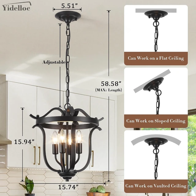 Alt view image 3 of 7 - Black Farmhouse Chandelier,4 Light Ceiling Light Fixtures for Dining Room