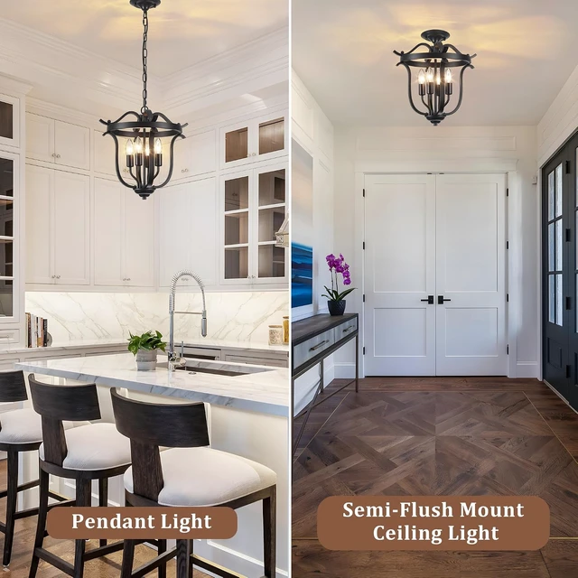Alt view image 4 of 7 - Black Farmhouse Chandelier,4 Light Ceiling Light Fixtures for Dining Room