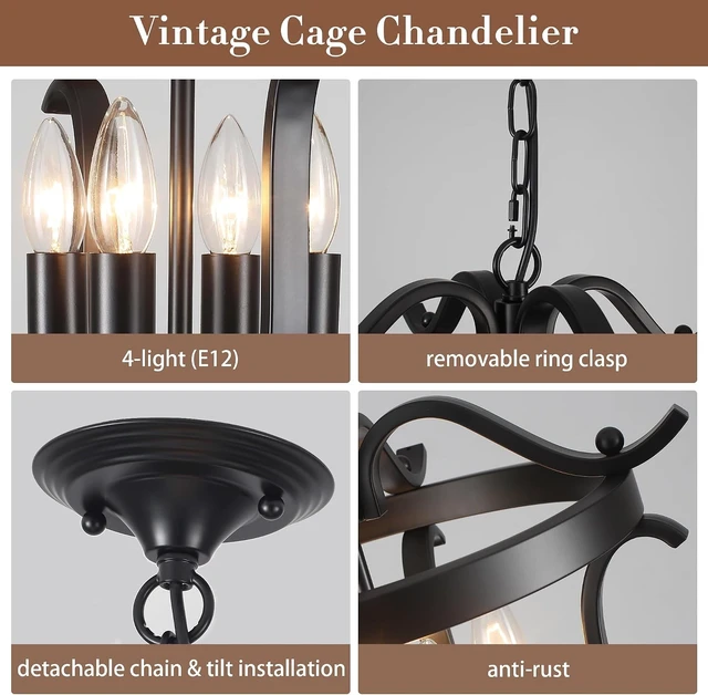 Alt view image 7 of 7 - Black Farmhouse Chandelier,4 Light Ceiling Light Fixtures for Dining Room