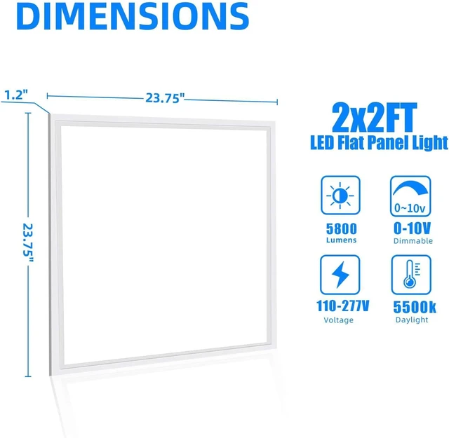 Alt view image 3 of 7 - 6 Pack 2x2 LED Flat Panel Light 45W,5800LM, Edge-Lit 2x2FT LED Panel Drop Ceiling Light Fixtures,5000K Daylight White,0-10V Dimmable Troffer Lights,Works from 110-277V AC