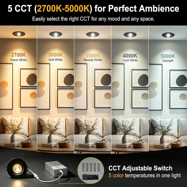 Alt view image 4 of 7 - 3 Inch LED Recessed Light,Adjustable Canless Downlight,Black 12P
